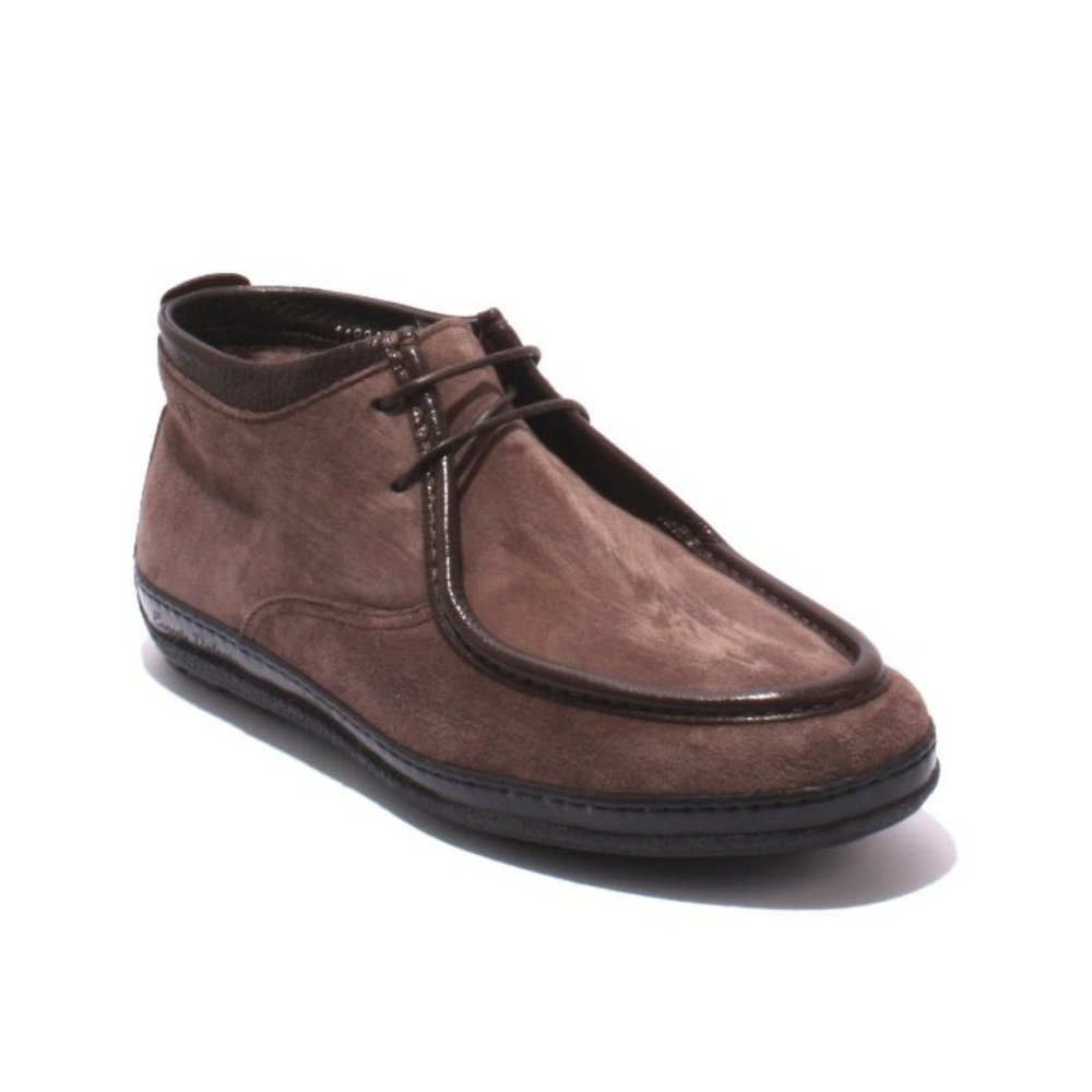 Ernesto Dolani 11984b Brown Suede / Sheepskin Lace Ankle Moccasin Boot
